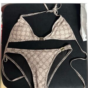 Beige Monogram Bikini Set